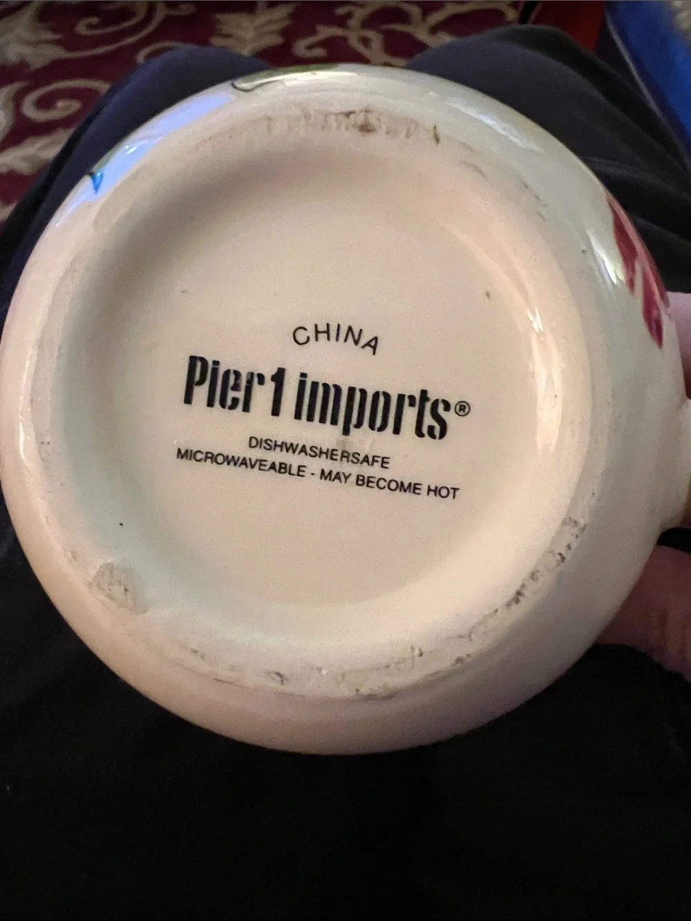 Pier 1 Vintage Red Parrot White Mug Cup Bamboo Handle 14oz
